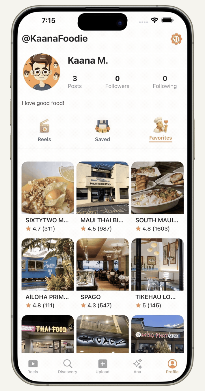 Kaana Profile Screen