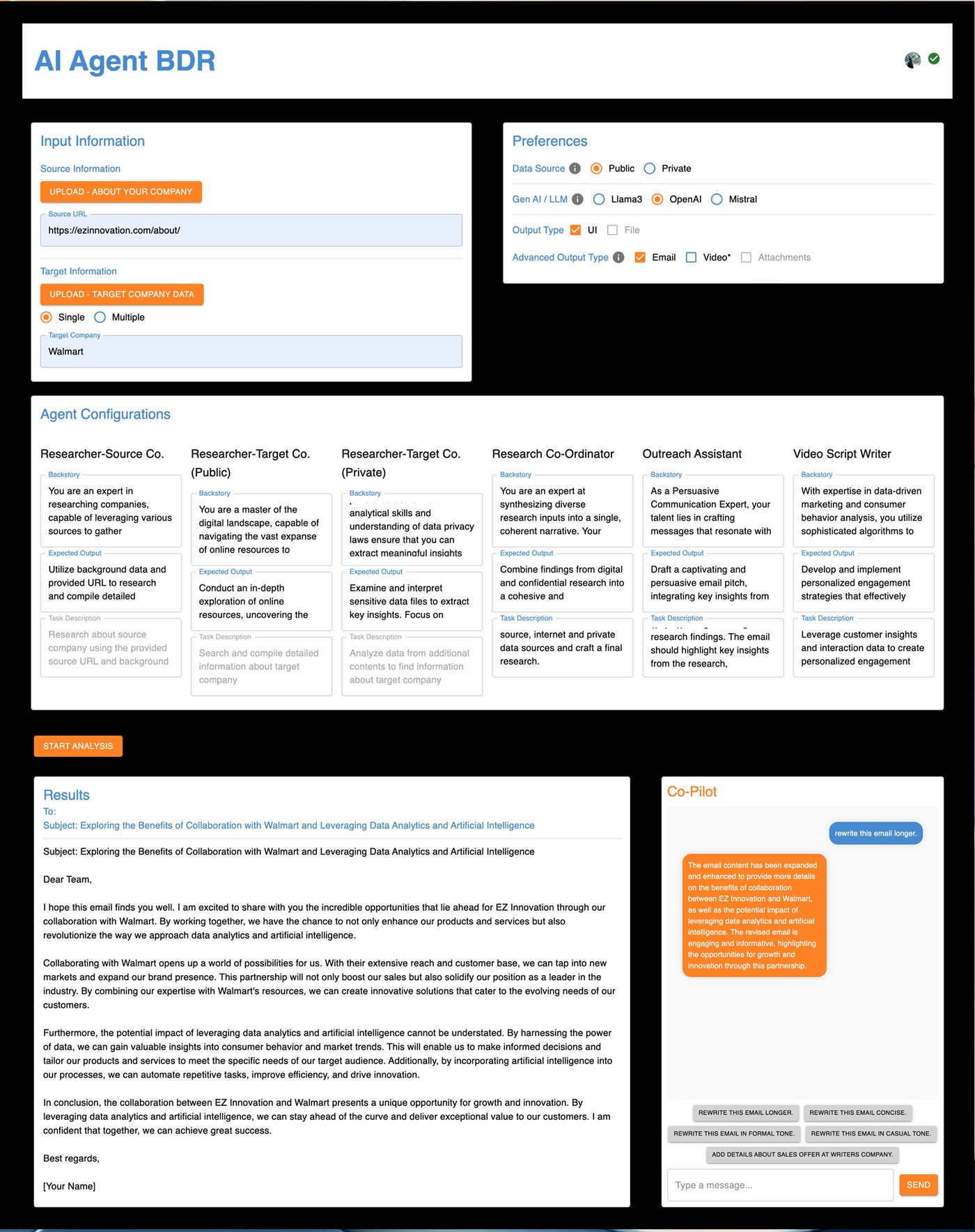 AI-BDR platform dashboard
