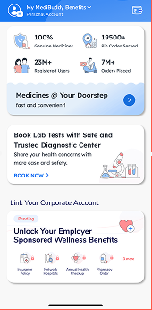 MediBuddy services screen